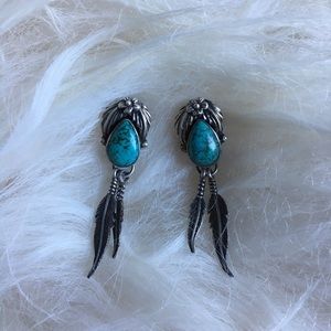 2.4” Dangly Vintage Native American Turquoise Earrings
